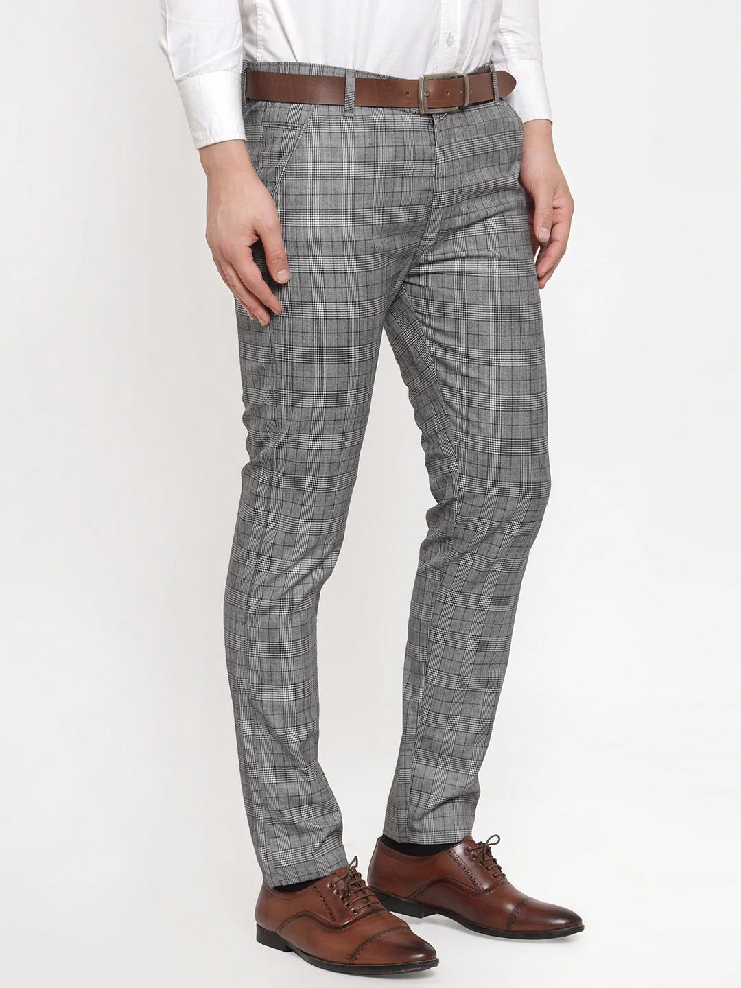 Men's Grey Checked Formal Trousers | Indian Needle Cotton Pants