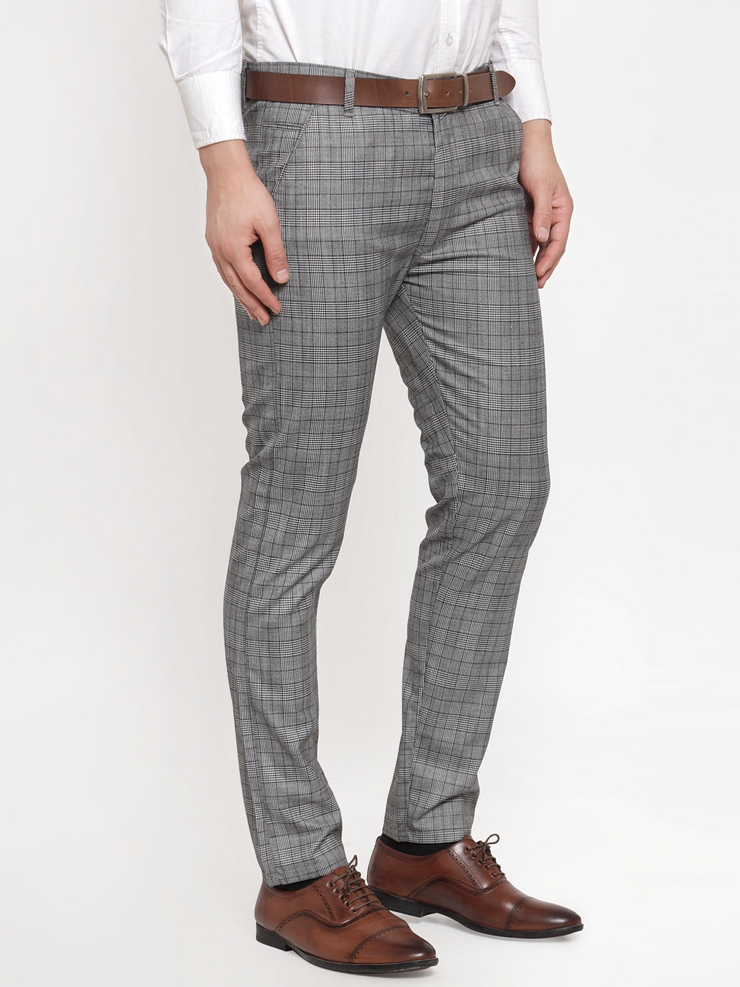 Men's Grey Checked Formal Trousers | Indian Needle Cotton Pants