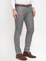 Indian Needle Men's Grey Checked Formal Trousers