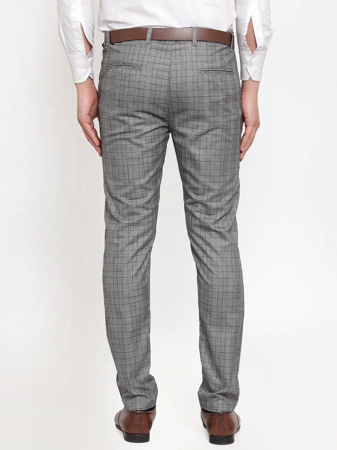 Men's Grey Checked Formal Trousers | Indian Needle Cotton Pants