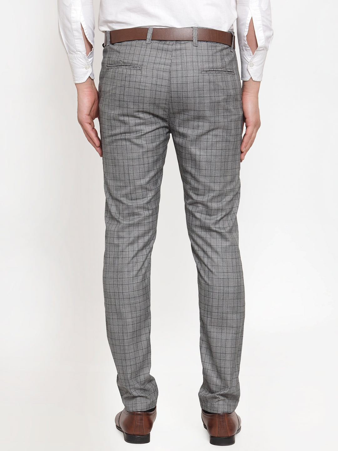 Men's Grey Checked Formal Trousers | Indian Needle Cotton Pants