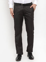 DesiQlo Men's Black Cotton Striped Formal Trousers ( FGP 255Black )