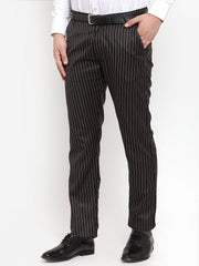 Jainish Men's Dark-Beige Tapered Fit Formal Trousers