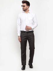 Jainish Men's Dark-Beige Tapered Fit Formal Trousers