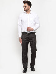 Jainish Men's Dark-Beige Tapered Fit Formal Trousers
