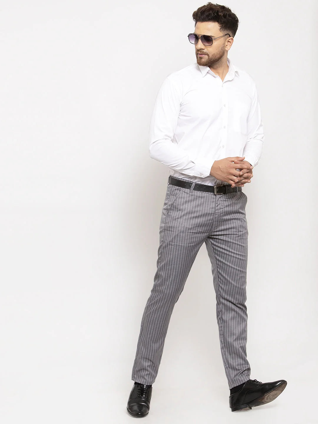 Jainish Brown Tapered Fit Formal Trousers | Cotton Pants