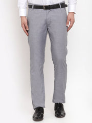 Indian Needle Men's Grey Cotton Solid Trousers