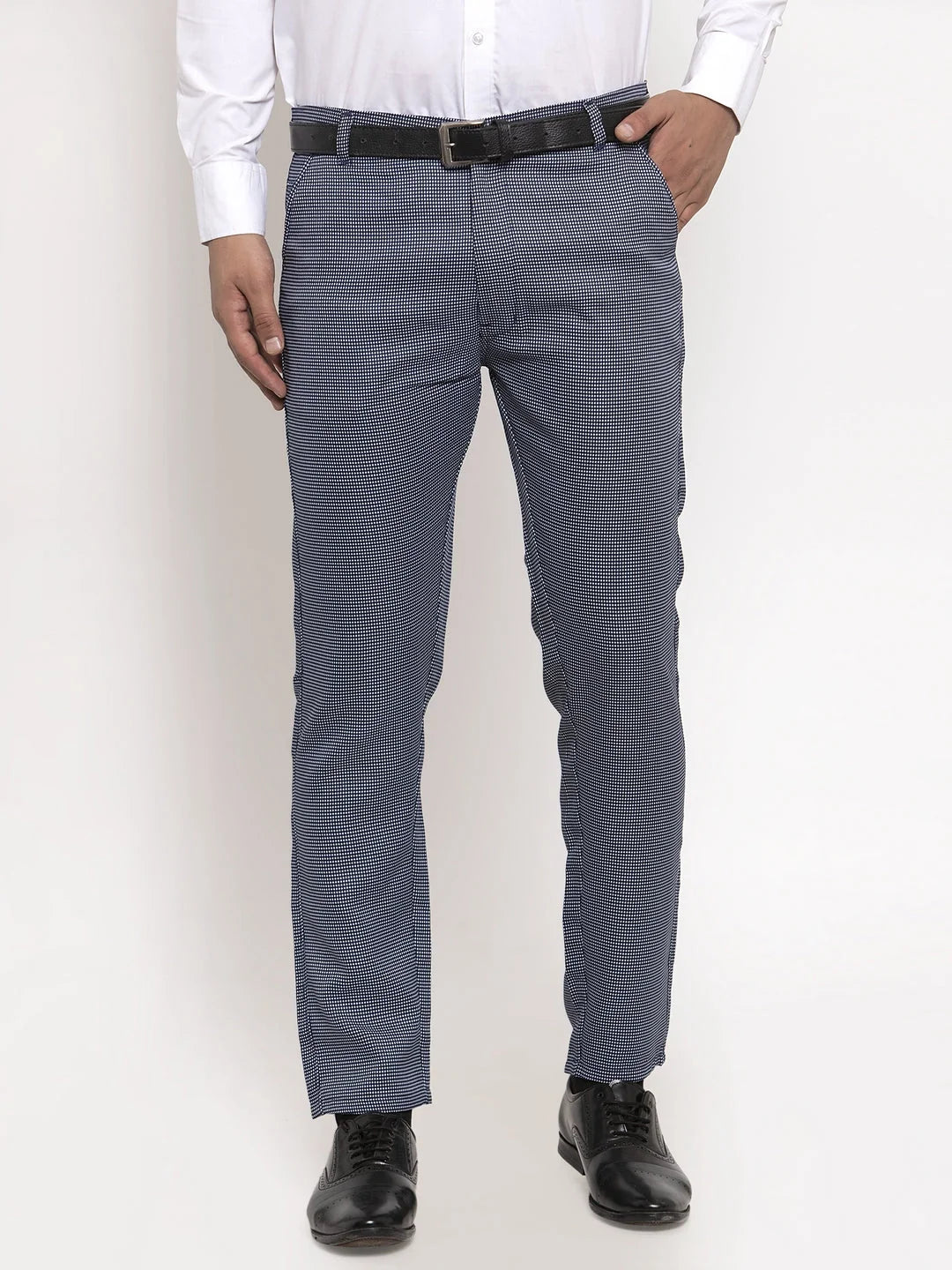 Indian Needle Men's Navy Polka Dot Formal Trousers - Cotton