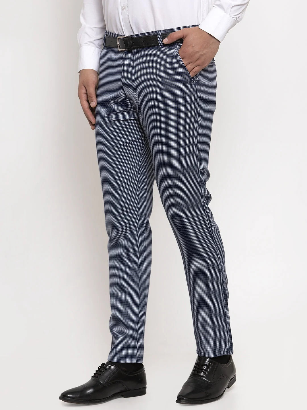 Indian Needle Men's Navy Polka Dot Formal Trousers - Cotton