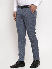 Indian Needle Men's Navy Cotton Polka Dots Formal Trousers