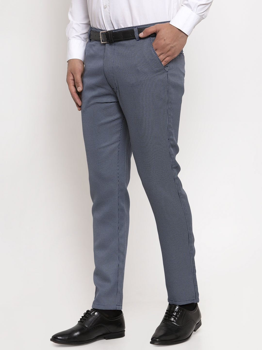 Indian Needle Men's Navy Polka Dot Formal Trousers - Cotton