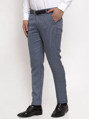 Indian Needle Men's Navy Cotton Polka Dots Formal Trousers