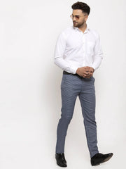Indian Needle Men's Navy Cotton Polka Dots Formal Trousers