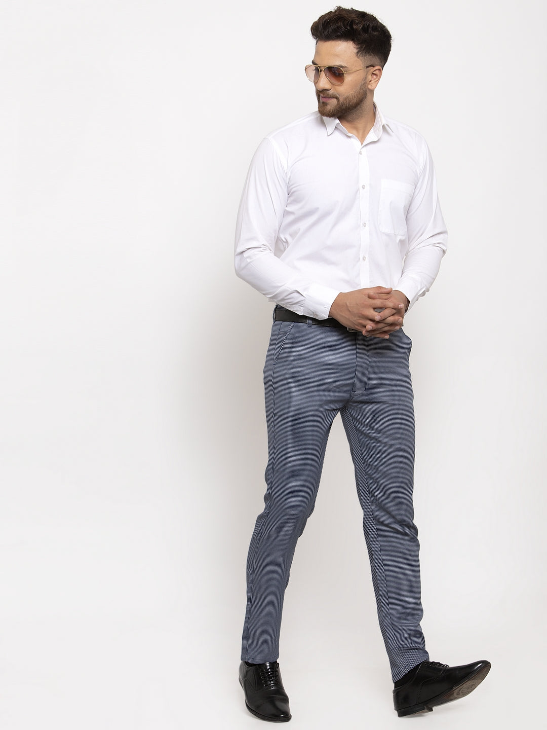 Indian Needle Men's Navy Polka Dot Formal Trousers - Cotton