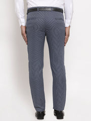 Indian Needle Men's Navy Cotton Polka Dots Formal Trousers