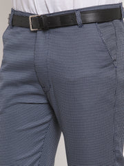 Indian Needle Men's Navy Cotton Polka Dots Formal Trousers