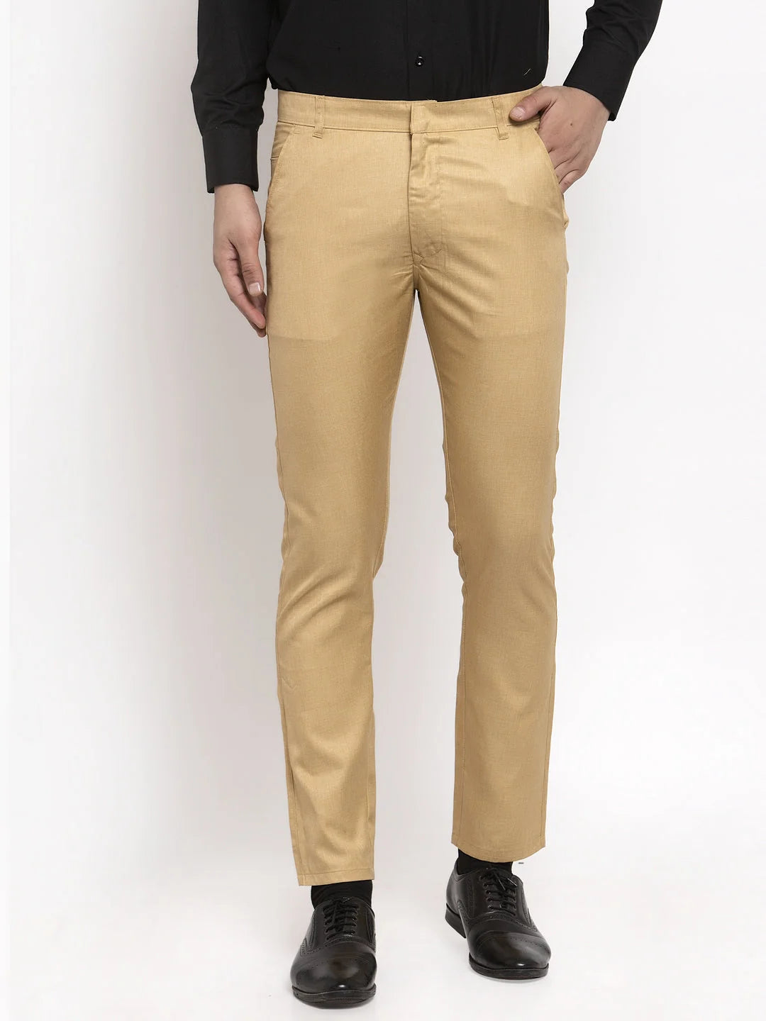 Indian Needle Men's Beige Cotton Formal Trousers | Cotton Pants