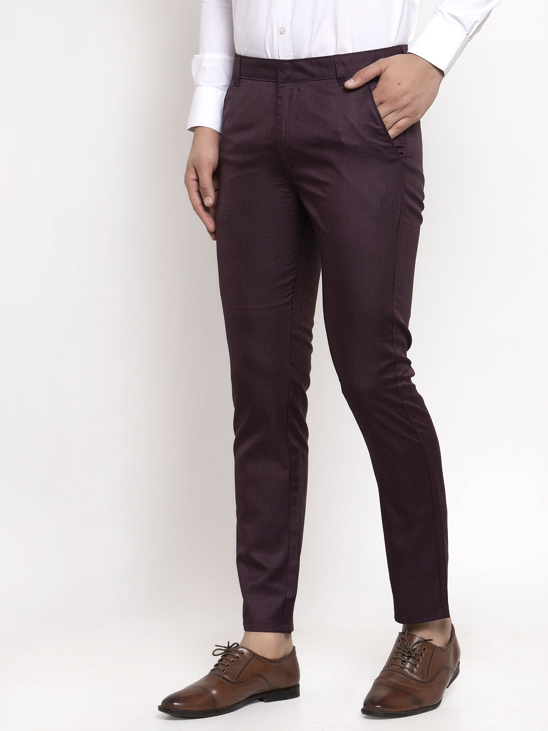 White Cotton Tapered Formal Trousers - Jainish Menswear