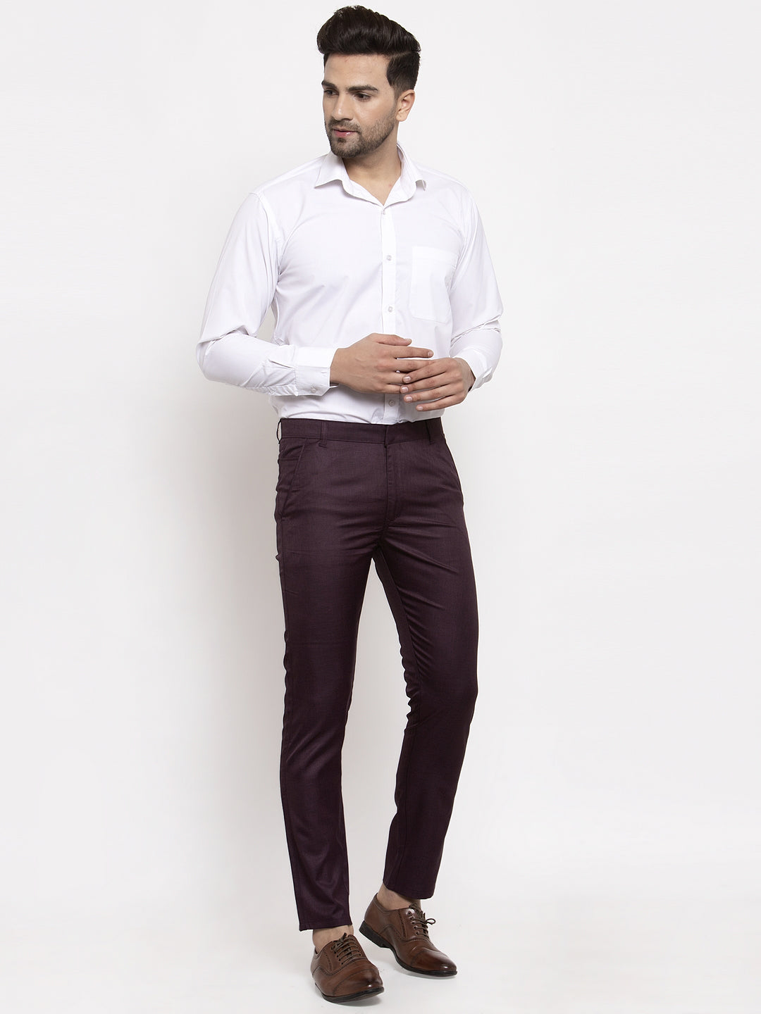 White Cotton Tapered Formal Trousers - Jainish Menswear