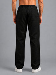 Linen Relaxed-Fit Regular Trousers for Men ( J-GP 308Black )
