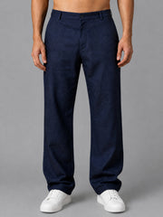 Linen Relaxed-Fit Regular Trousers for Men ( J-GP 308Navy )