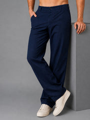 Linen Relaxed-Fit Regular Trousers for Men ( J-GP 308Navy )