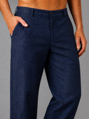 Linen Relaxed-Fit Regular Trousers for Men ( J-GP 308Navy )