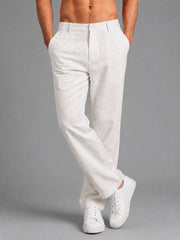 Linen Relaxed-Fit Regular Trousers for Men ( J-GP 308White )
