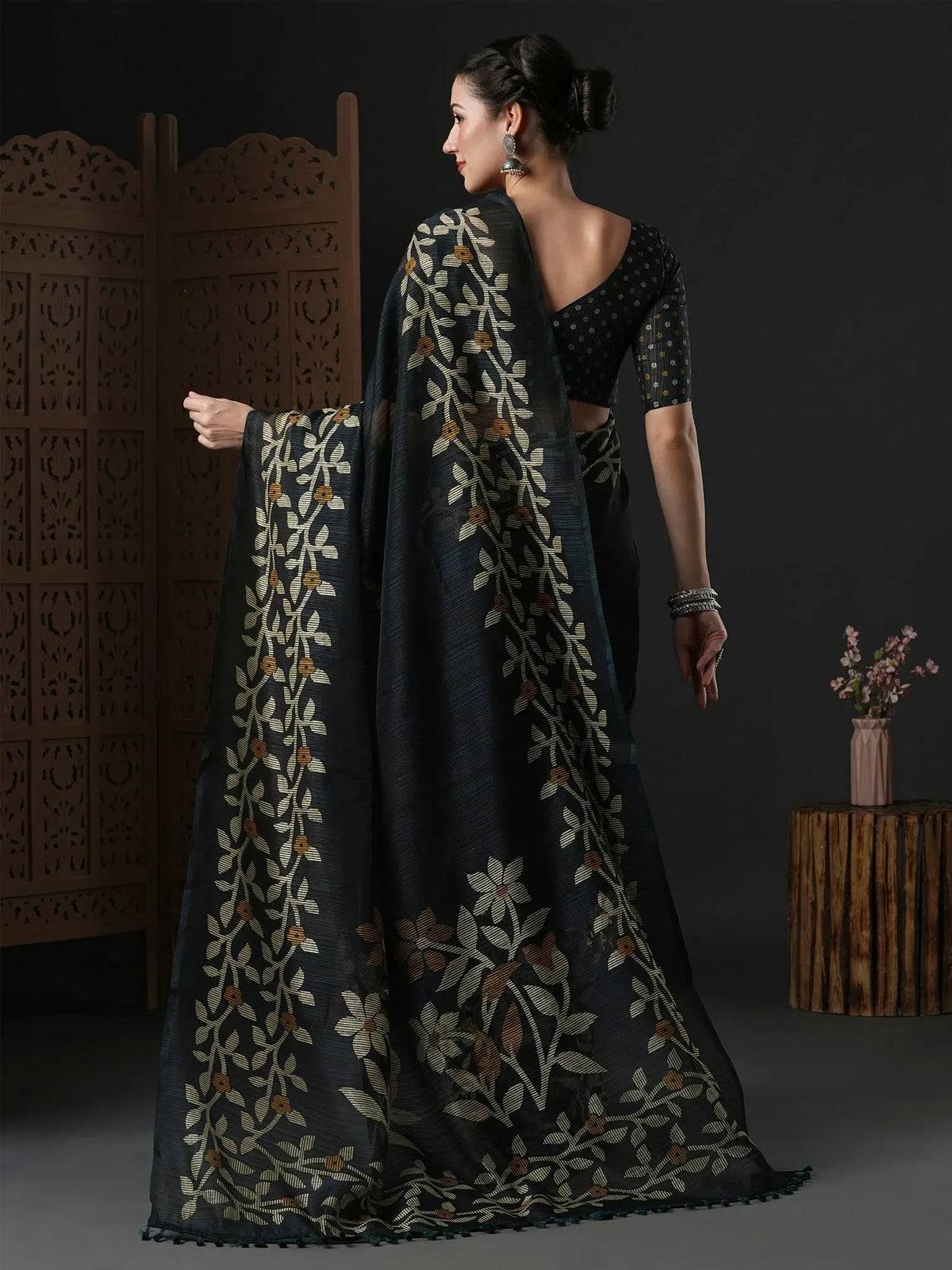 Women's Cotton Slub Dark Green Printed Designer Saree With Blouse Piece-GRNS21C