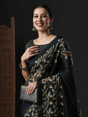 Women's Cotton Slub Dark Green Printed Designer Saree With Blouse Piece-GRNS21C