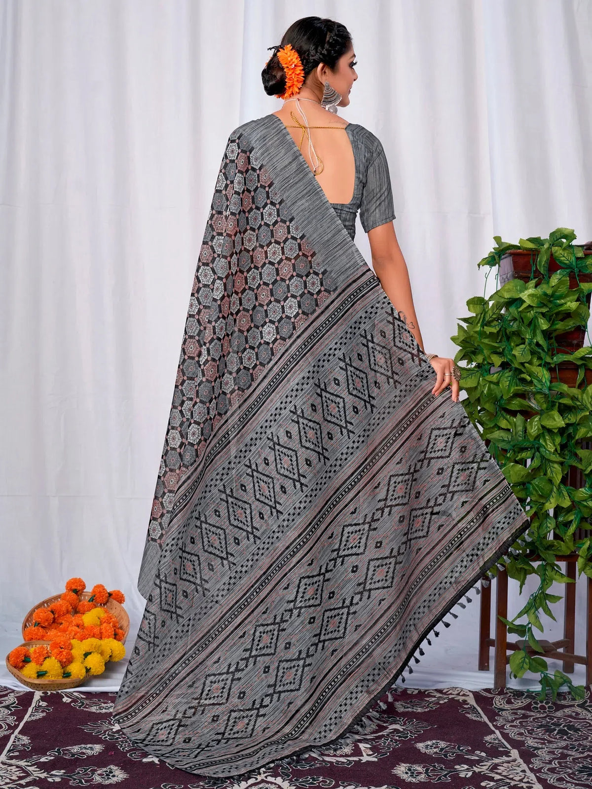 Women's Blend Sea Green Printed Designer Saree With Blouse Piece-KOZI104A