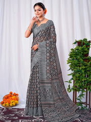 Women's Blend Sea Green Printed Designer Saree With Blouse Piece-KOZI104A