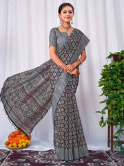 Women's Blend Sea Green Printed Designer Saree With Blouse Piece-KOZI104A
