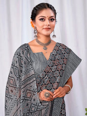 Women's Blend Sea Green Printed Designer Saree With Blouse Piece-KOZI104A