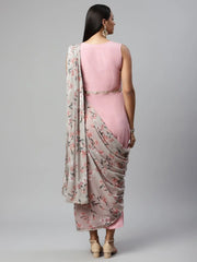 Baby Pink Georgette Saree Dress With Printed Pallu-AHDRCRGRDP-956
