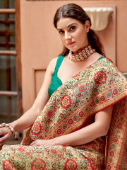 Women's Blend Teal Blue Printed Designer Saree With Blouse Piece-HOLAND301C