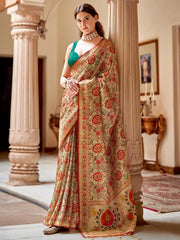 Women's Blend Teal Blue Printed Designer Saree With Blouse Piece-HOLAND301C