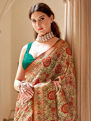Women's Blend Teal Blue Printed Designer Saree With Blouse Piece-HOLAND301C
