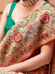 Women's Blend Teal Blue Printed Designer Saree With Blouse Piece-HOLAND301C