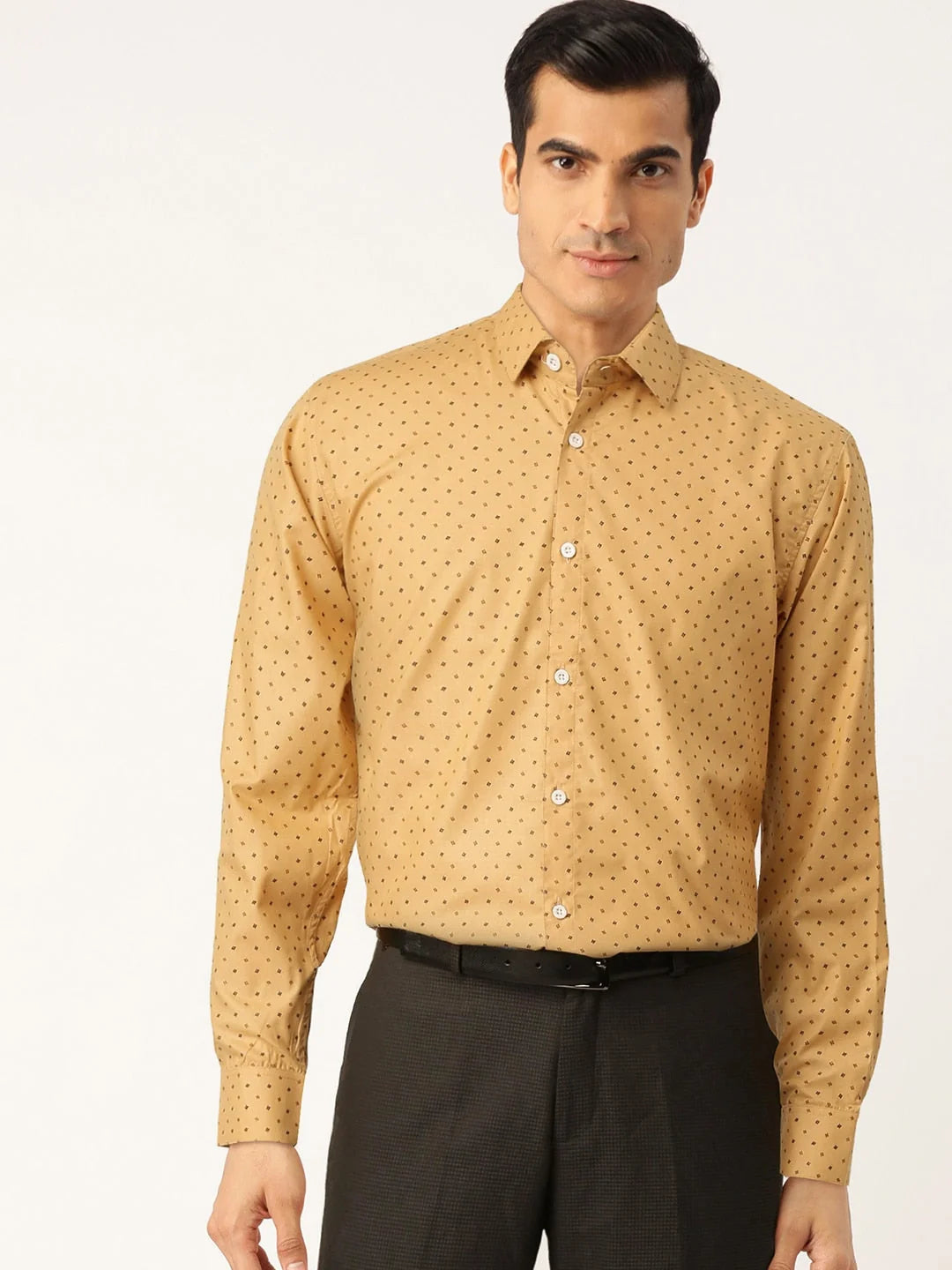 Yellow Printed Cotton Mens Shirt | Shop Formal Shirts Online