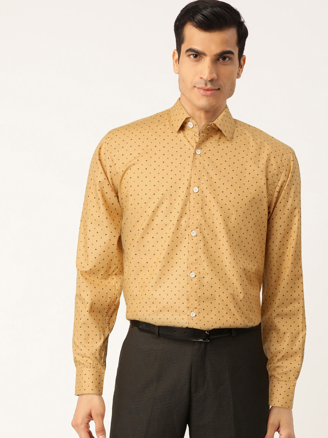 Yellow Printed Cotton Mens Shirt | Shop Formal Shirts Online