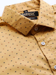 Indian Needle Yellow Men's Cotton Printed Formal Shirts