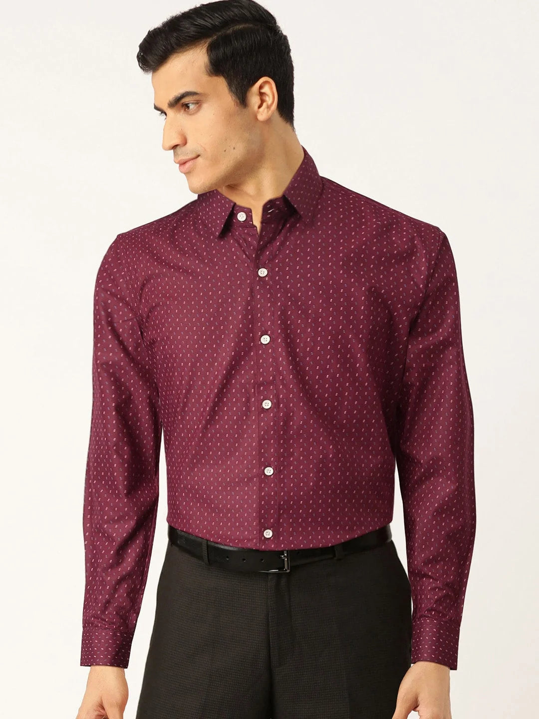 Indian Needle Purple Men's Cotton Printed Formal Shirts