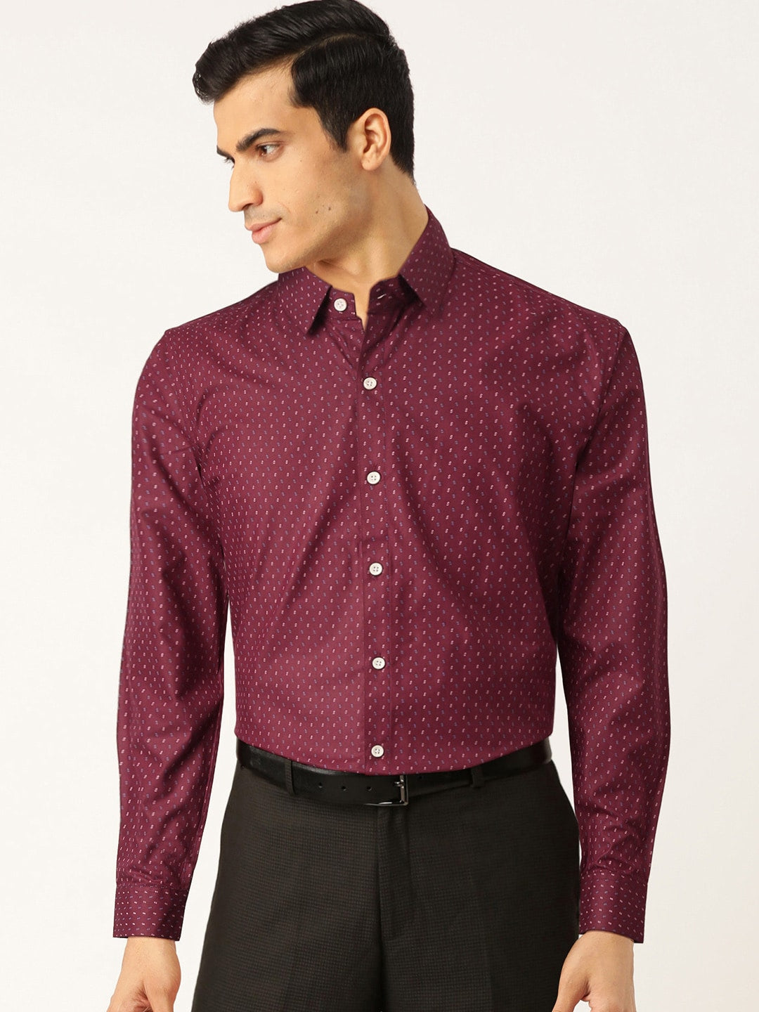 Indian Needle Purple Men's Cotton Printed Formal Shirts