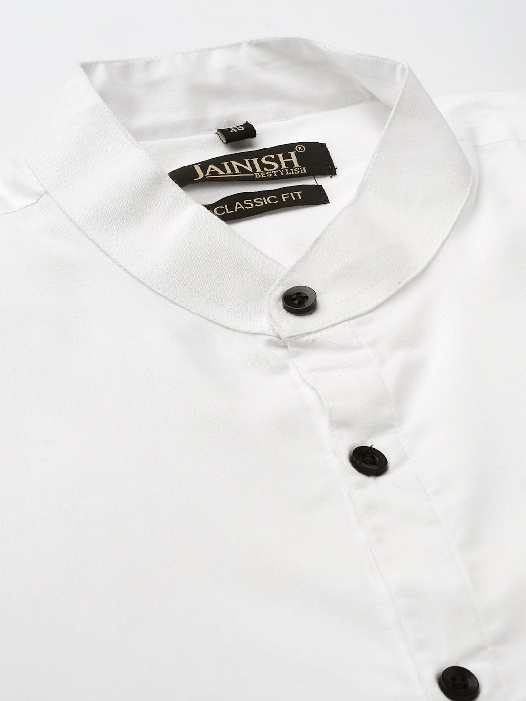 White Cotton Formal Shirts - Solid Mandarin Collar Mens Shirt