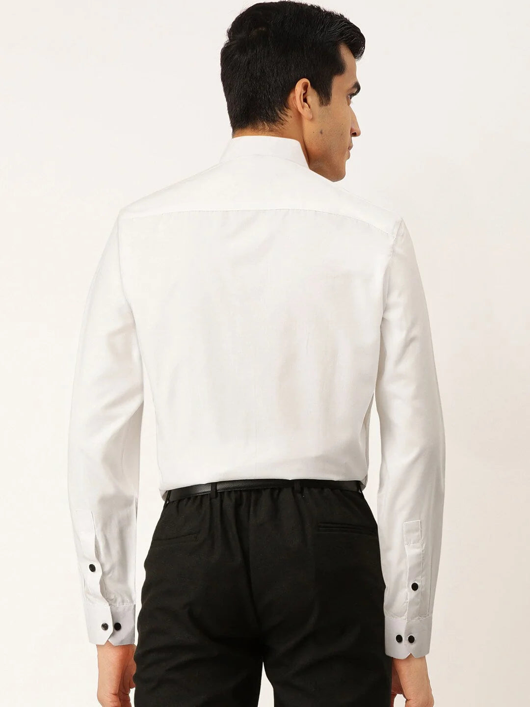 White Cotton Formal Shirts - Solid Mandarin Collar Mens Shirt