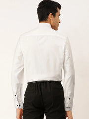 Indian Needle White Men's Cotton Solid Mandarin Collar Formal Shirts