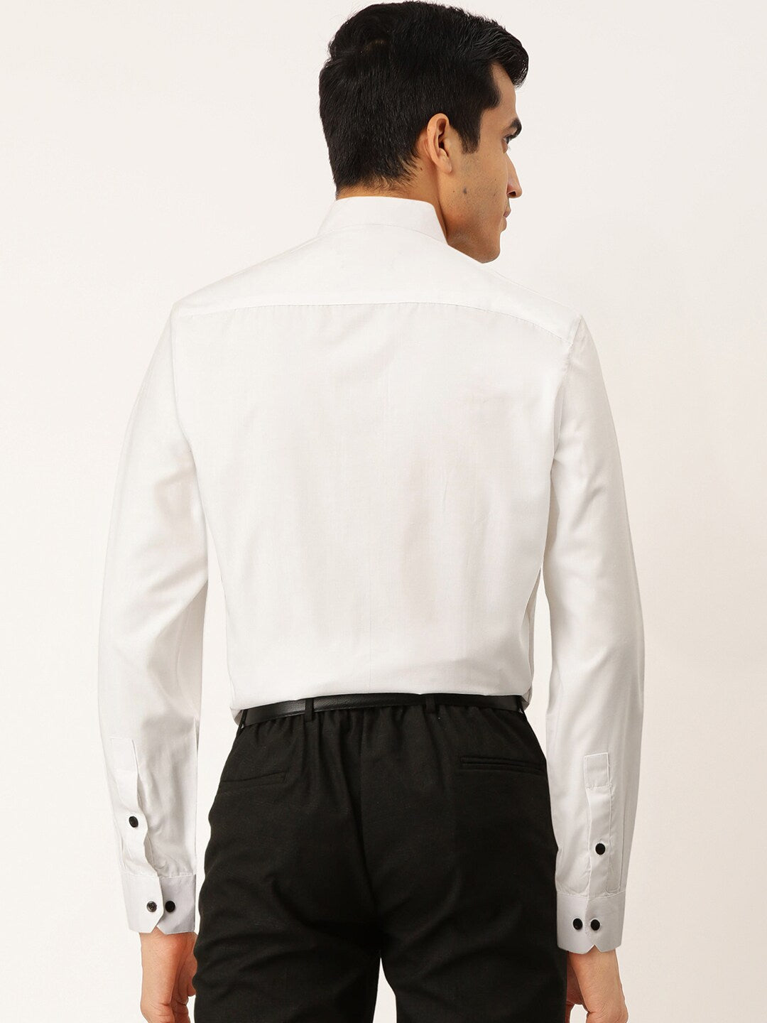 White Cotton Formal Shirts - Solid Mandarin Collar Mens Shirt