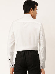 Indian Needle White Men's Cotton Solid Mandarin Collar Formal Shirts