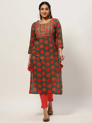 Women Straight Green Ethnic Motifs Kurta-GW-2808-Green